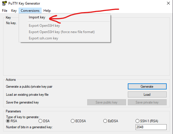 Conversion -> Import Key