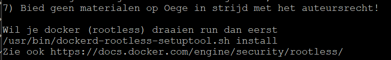 Oege welkomstbericht over Docker